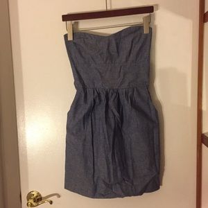 Cotton Chambray Strapless Dress with Pockets!